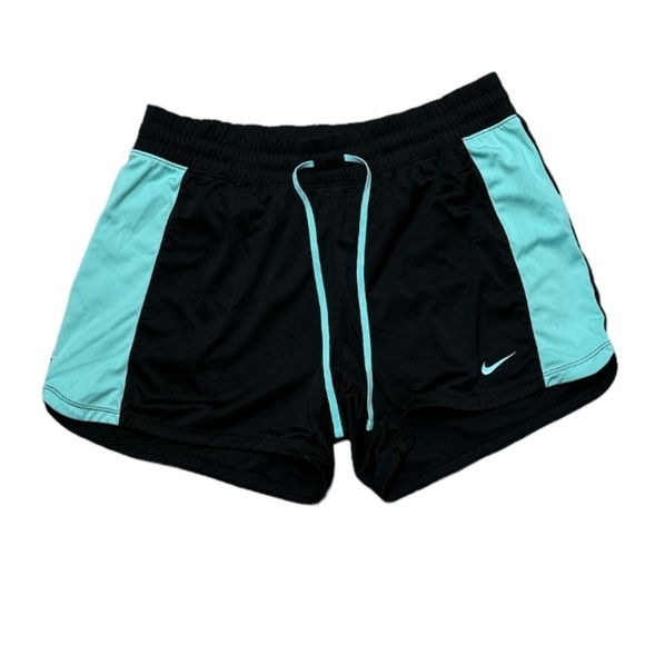 Nike Running Shorts Black w/ Aqua Adjustable Tie @ Waist Medium - Picture 1 of 8